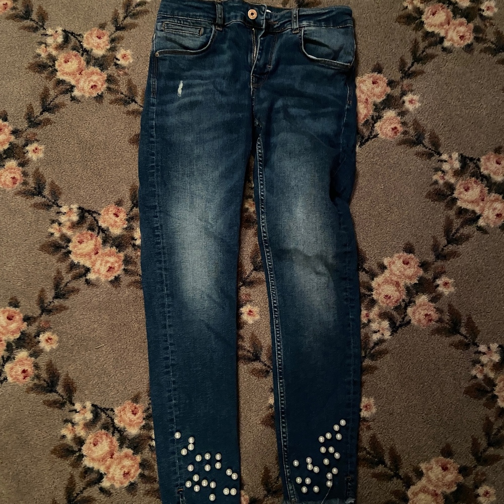 Zara jeans with pearl detail